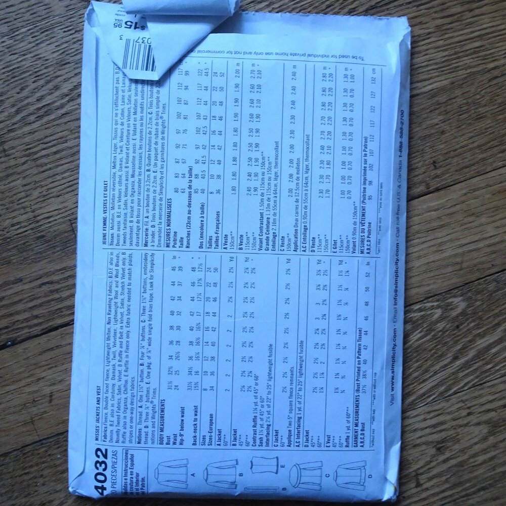 Simplicity 4032 Sewing Pattern - Picture 2 of 2
